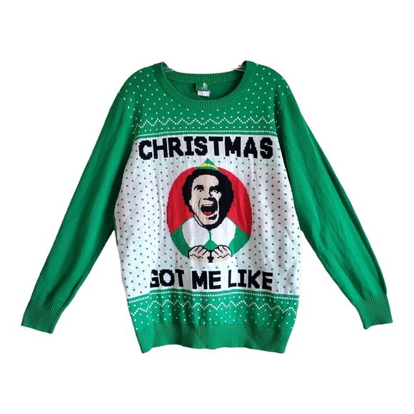 ELF Men's L Ugly Christmas Sweater Will Ferrell Christmas Got Me Like Long 42" - Picture 1 of 7